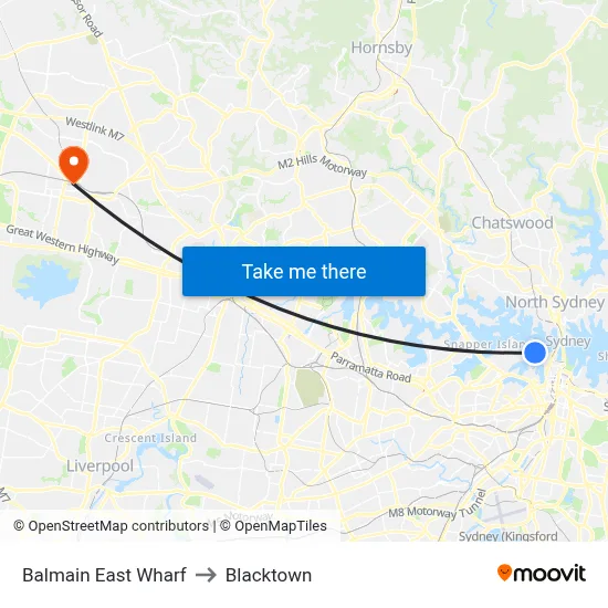 Balmain East Wharf to Blacktown map