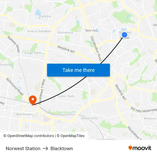 Norwest Station to Blacktown map
