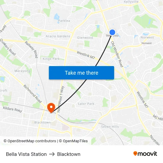 Bella Vista Station to Blacktown map