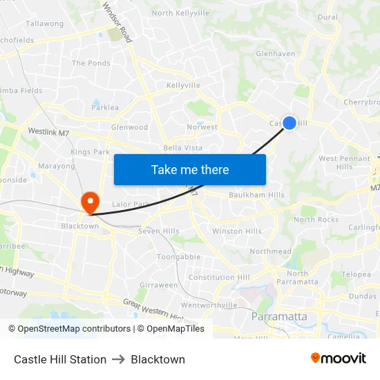 Castle Hill Station to Blacktown map