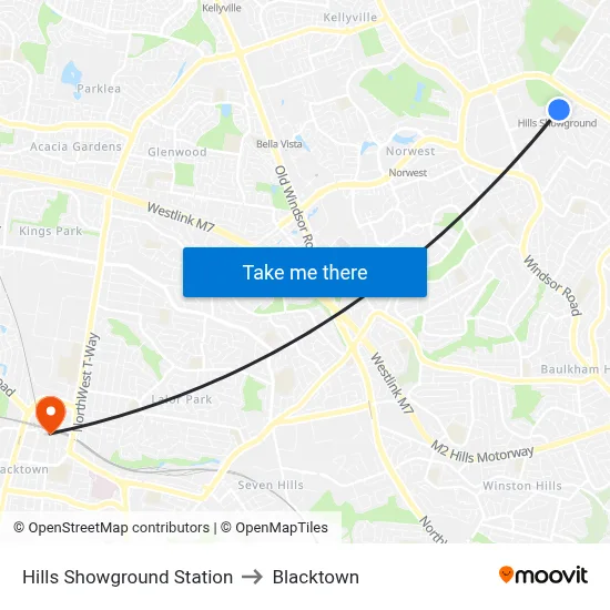Hills Showground Station to Blacktown map