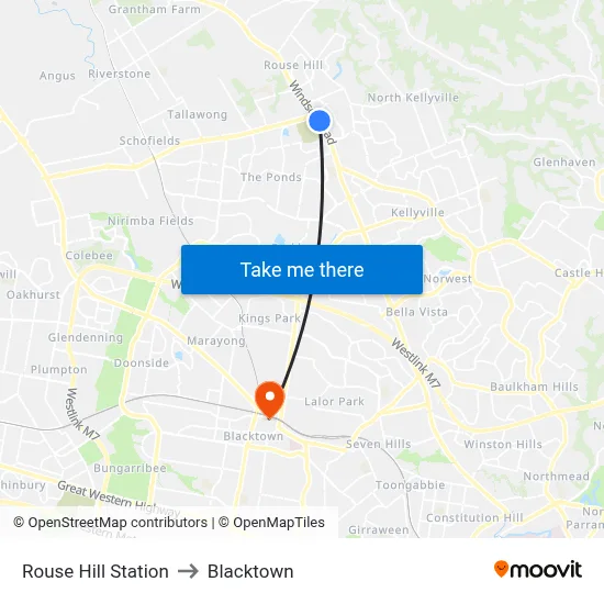 Rouse Hill Station to Blacktown map