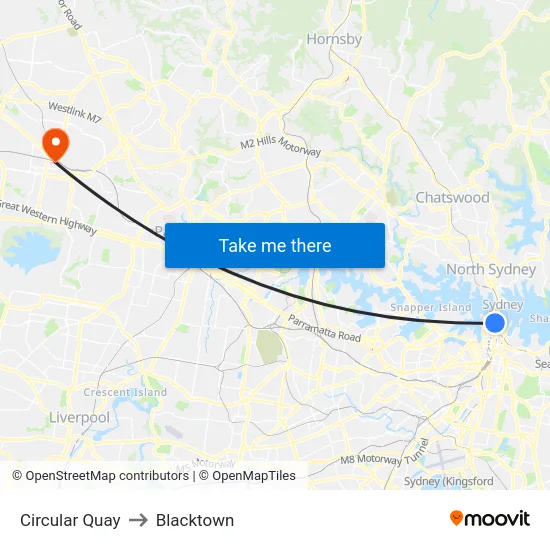 Circular Quay to Blacktown map