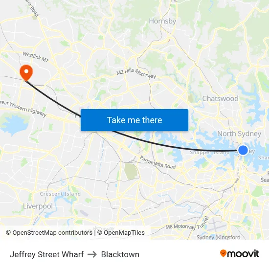 Jeffrey Street Wharf to Blacktown map