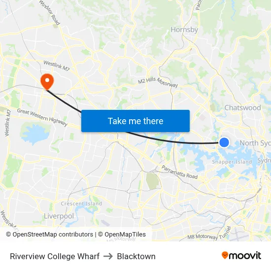 Riverview College Wharf to Blacktown map