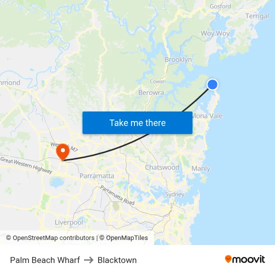 Palm Beach Wharf to Blacktown map
