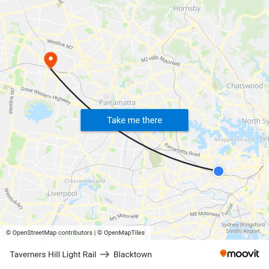 Taverners Hill Light Rail to Blacktown map