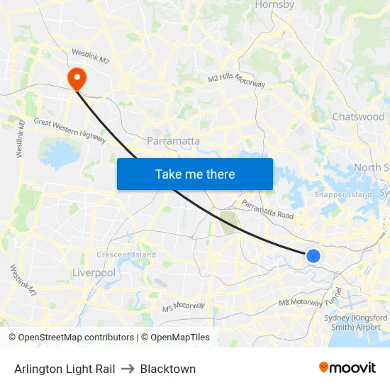 Arlington Light Rail to Blacktown map