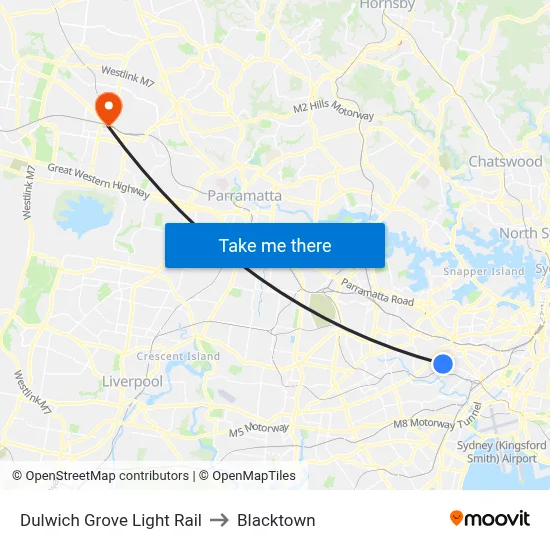 Dulwich Grove Light Rail to Blacktown map