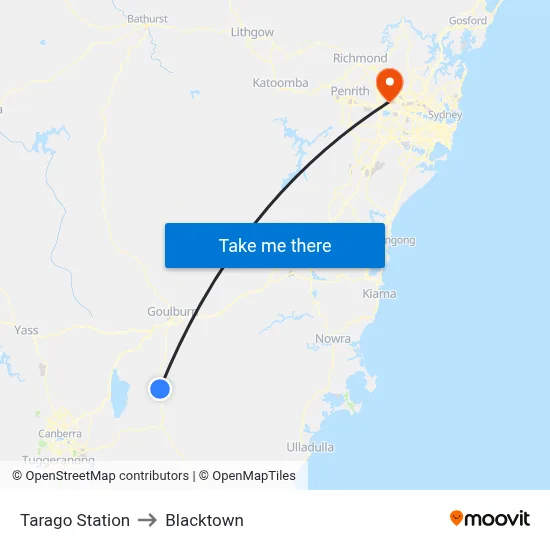Tarago Station to Blacktown map