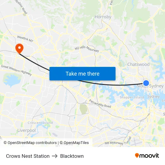 Crows Nest Station to Blacktown map