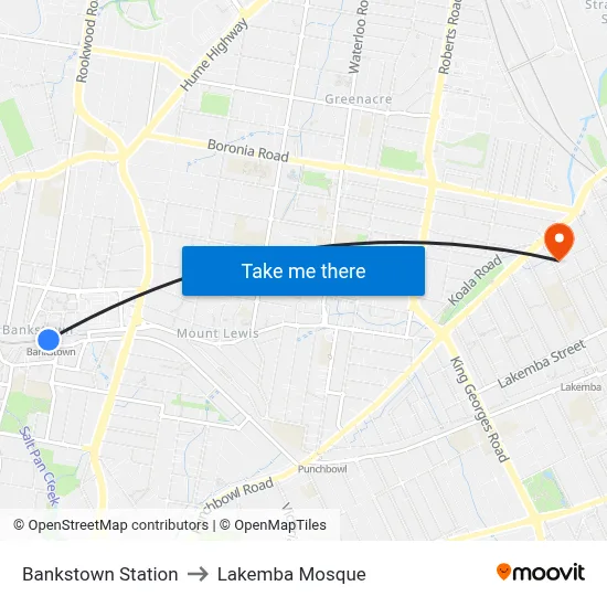 Bankstown Station to Lakemba Mosque map