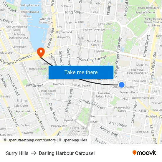 Surry Hills to Darling Harbour Carousel map