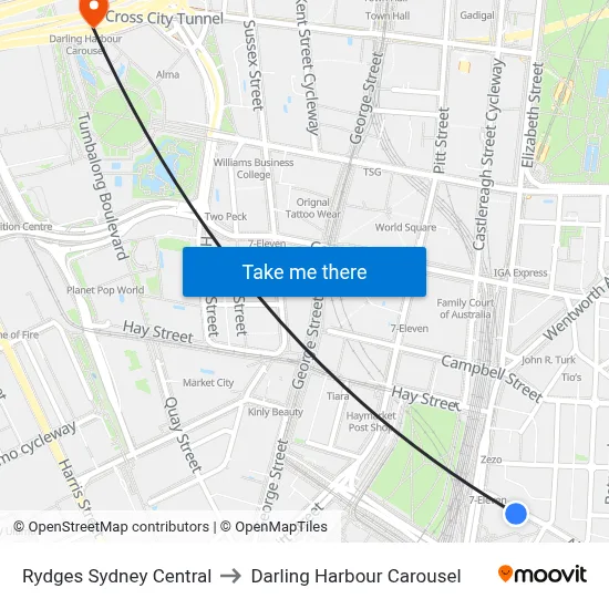 Rydges Sydney Central to Darling Harbour Carousel map