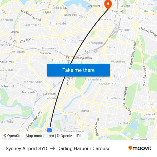 Sydney Airport SYD to Darling Harbour Carousel map