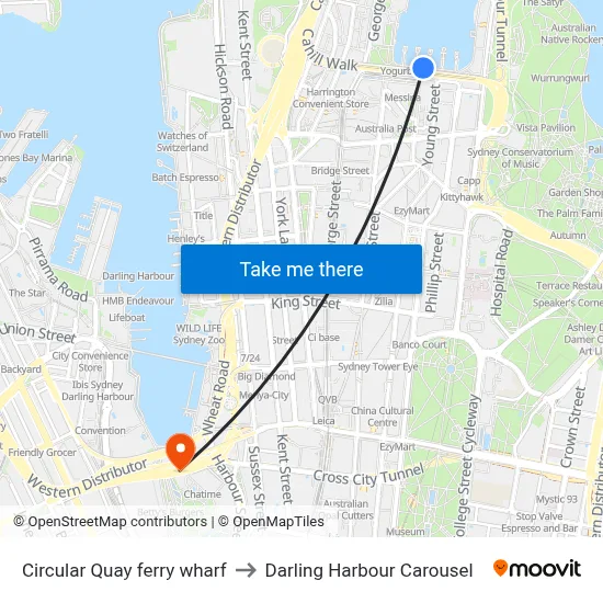 Circular Quay ferry wharf to Darling Harbour Carousel map