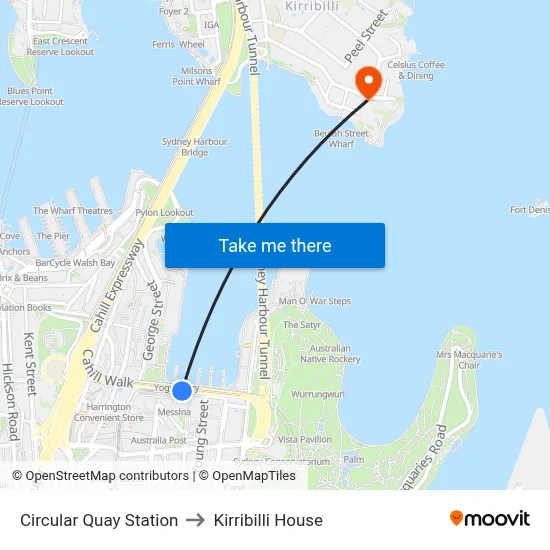 Circular Quay Station to Kirribilli House map