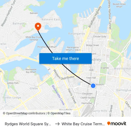 Rydges World Square Sydney to White Bay Cruise Terminal map