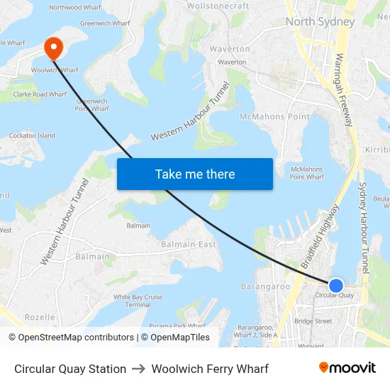 Circular Quay Station to Woolwich Ferry Wharf map