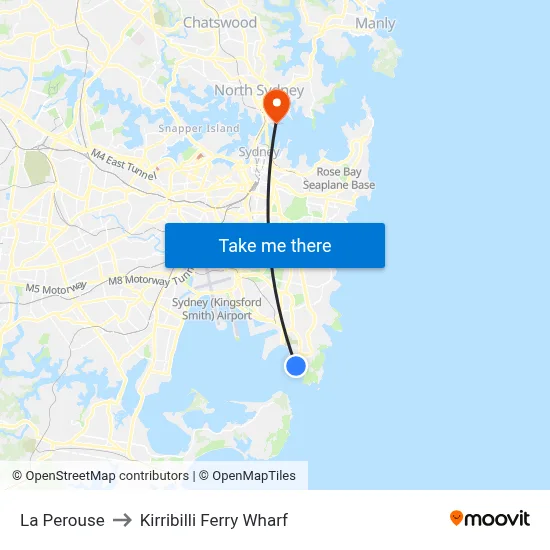 La Perouse to Kirribilli Ferry Wharf map