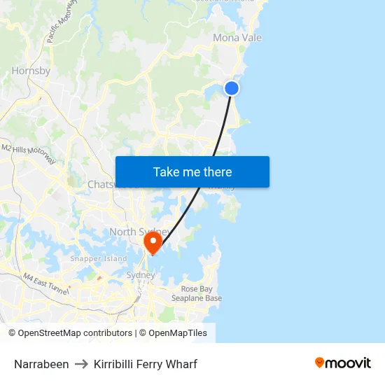 Narrabeen to Kirribilli Ferry Wharf map