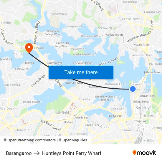 Barangaroo to Huntleys Point Ferry Wharf map