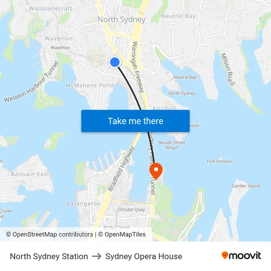 North Sydney Station to Sydney Opera House map