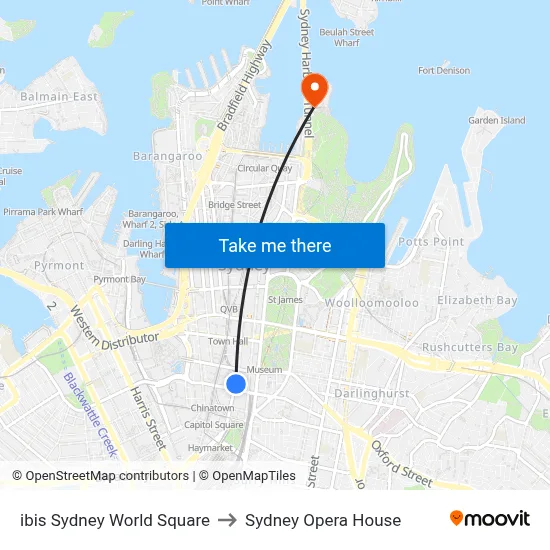 ibis Sydney World Square to Sydney Opera House map
