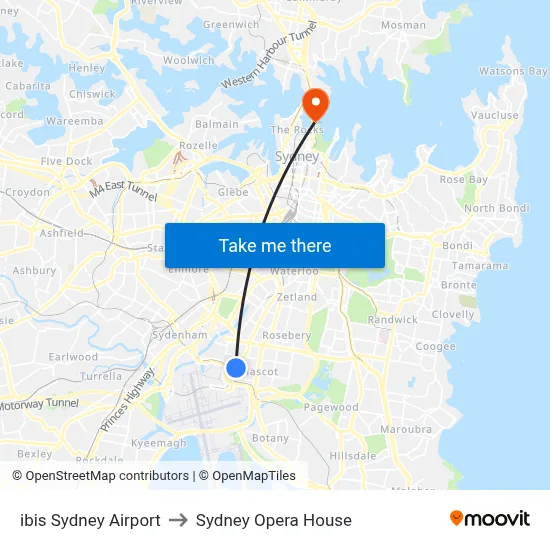 ibis Sydney Airport to Sydney Opera House map