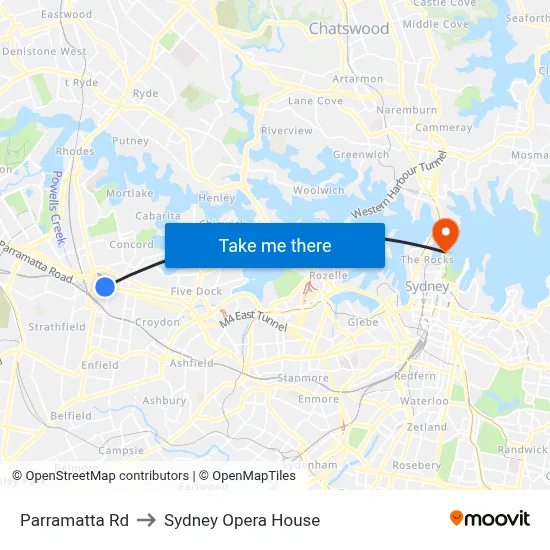 Parramatta Rd to Sydney Opera House map