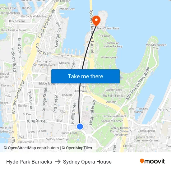 Hyde Park Barracks to Sydney Opera House map