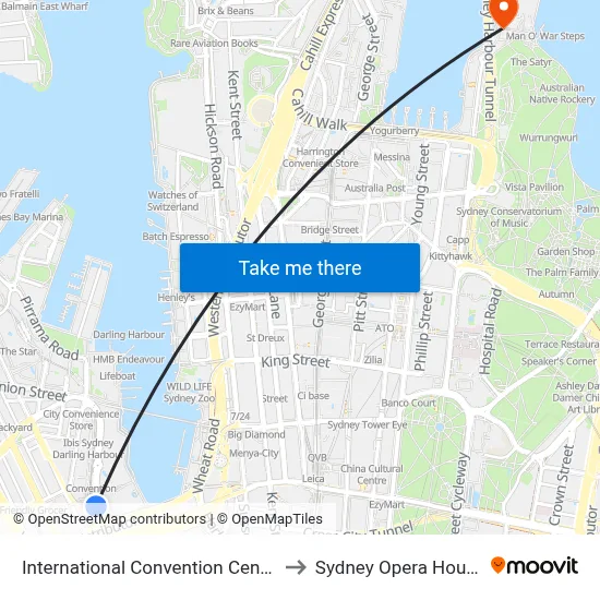 International Convention Centre to Sydney Opera House map