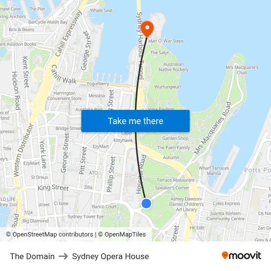The Domain to Sydney Opera House map