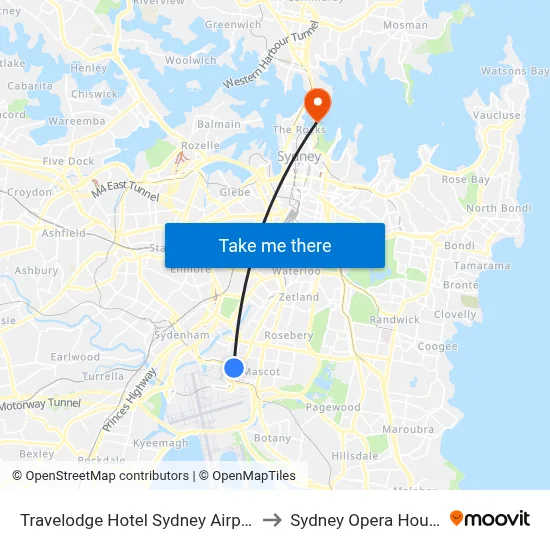 Travelodge Hotel Sydney Airport to Sydney Opera House map