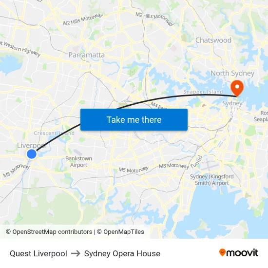 Quest Liverpool to Sydney Opera House map