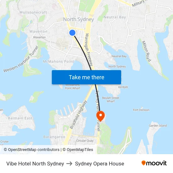 Vibe Hotel North Sydney to Sydney Opera House map