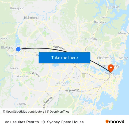 Valuesuites Penrith to Sydney Opera House map