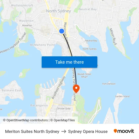 Meriton Suites North Sydney to Sydney Opera House map