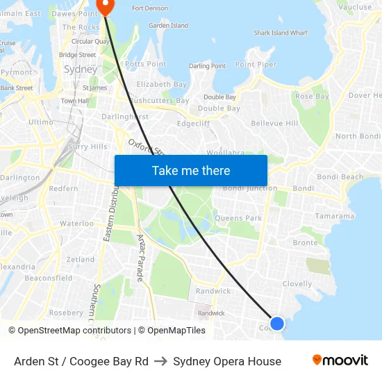 Arden St / Coogee Bay Rd to Sydney Opera House map