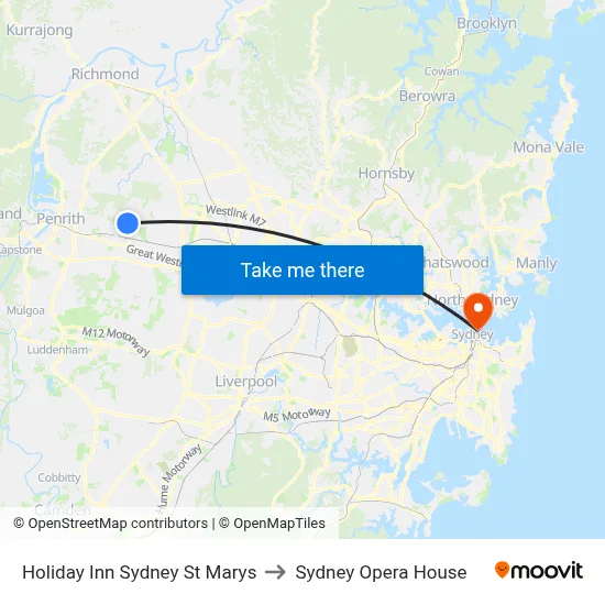 Holiday Inn Sydney St Marys to Sydney Opera House map