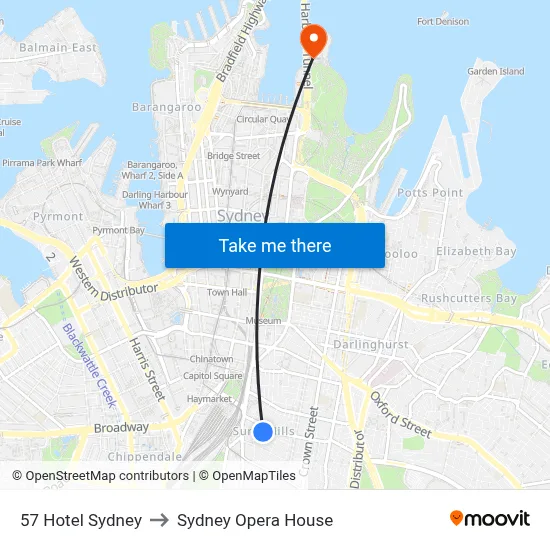 57 Hotel Sydney to Sydney Opera House map