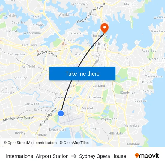 International Airport Station to Sydney Opera House map