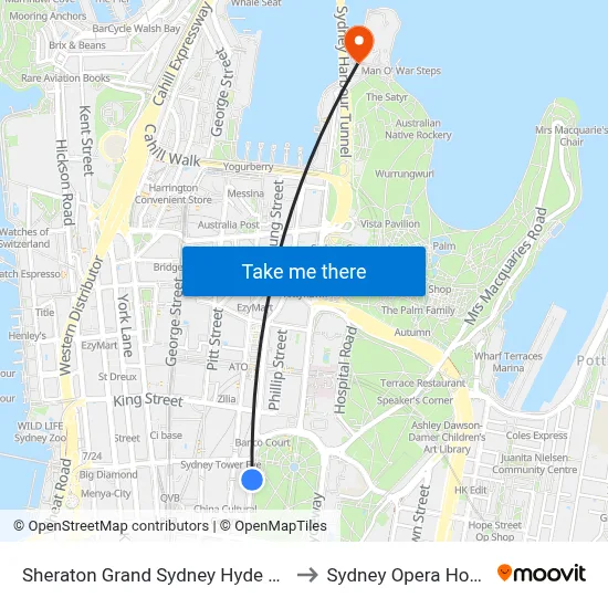 Sheraton Grand Sydney Hyde Park to Sydney Opera House map