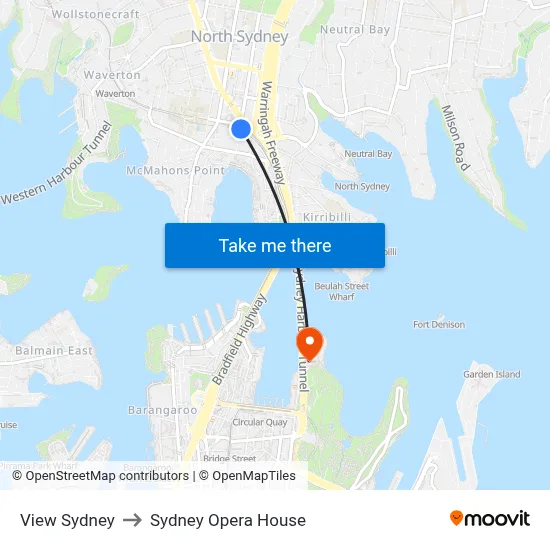 View Sydney to Sydney Opera House map