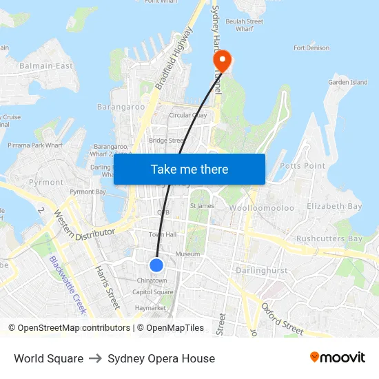 World Square to Sydney Opera House map