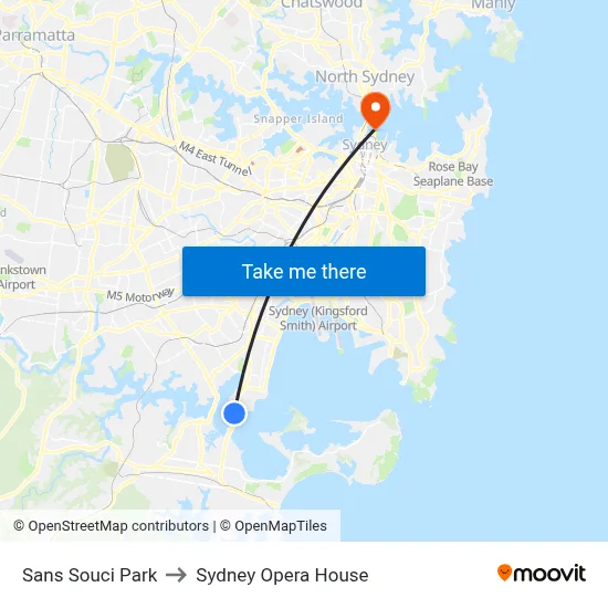 Sans Souci Park to Sydney Opera House map