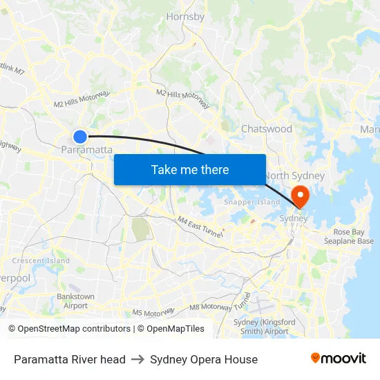 Paramatta River head to Sydney Opera House map