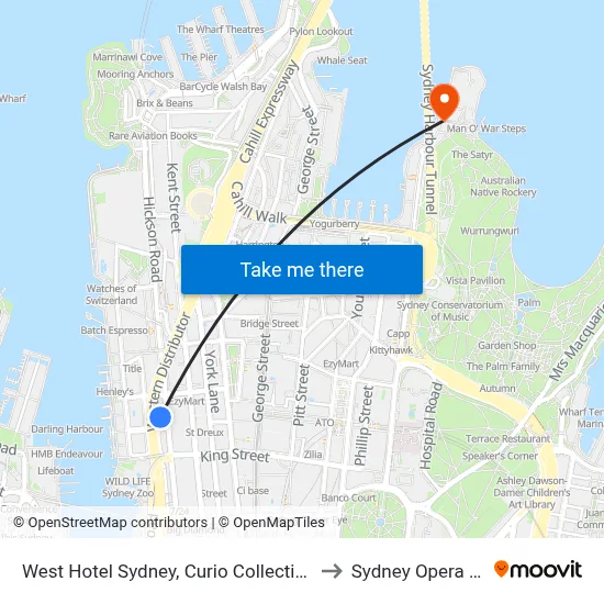 West Hotel Sydney, Curio Collection by Hilton to Sydney Opera House map