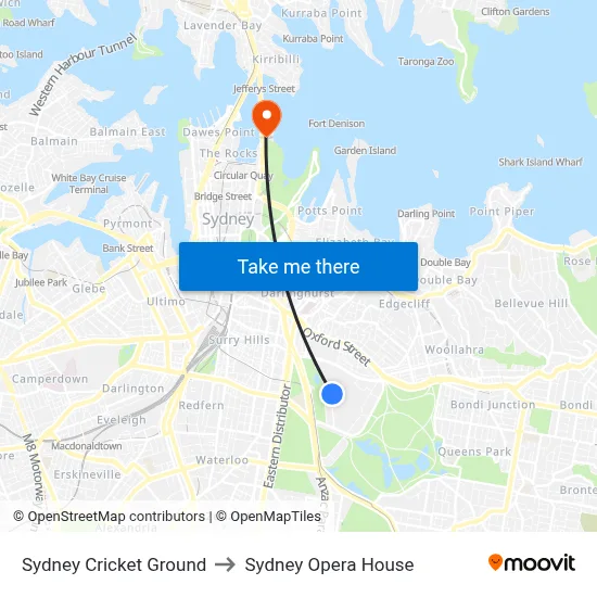 Sydney Cricket Ground to Sydney Opera House map