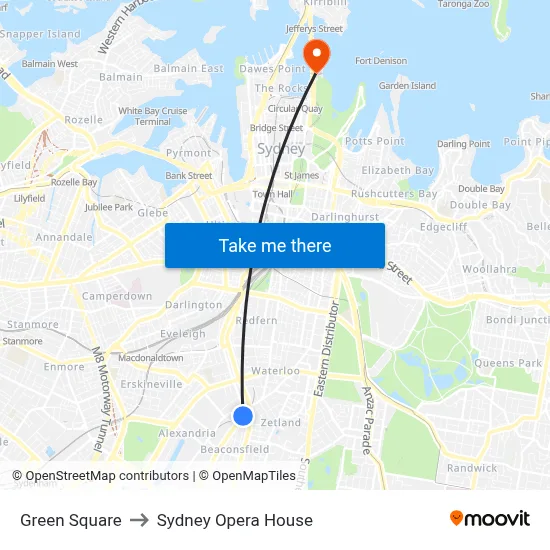 Green Square to Sydney Opera House map